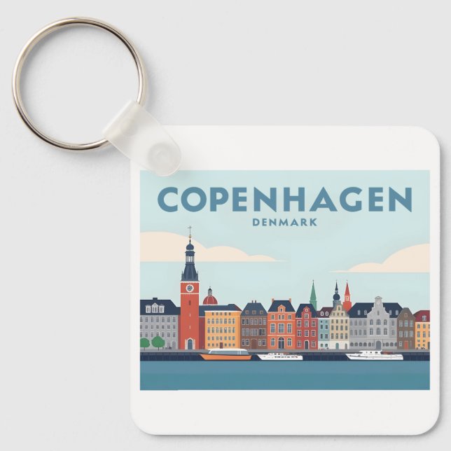 Copenhagen Denmark Nyhavn Waterfront Pastel Travel Key Ring (Front)