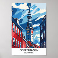 Copenhagen Denmark Retro Artwork Travel 