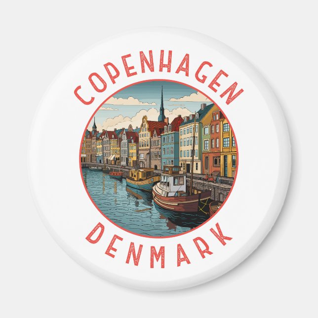 Copenhagen Denmark Retro Distressed Circle Magnet (Front)