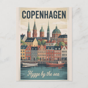 Copenhagen Denmark Retro Skyline Cityscape Travel Postcard