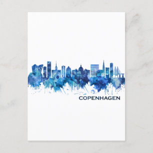 Copenhagen Denmark Skyline Blue Invitation Postcard