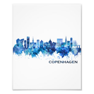 Copenhagen Denmark Skyline Blue Photo Print