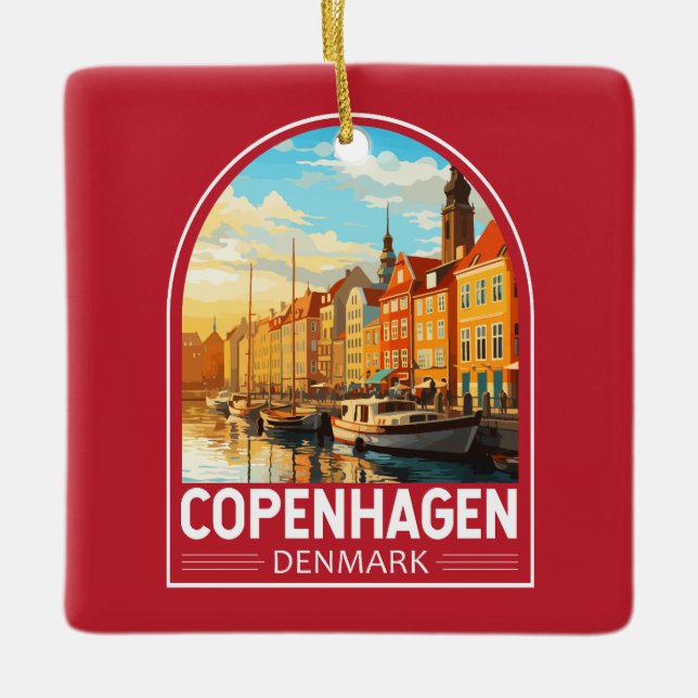 Copenhagen Denmark Travel Art Vintage Ceramic Ornament (Front)