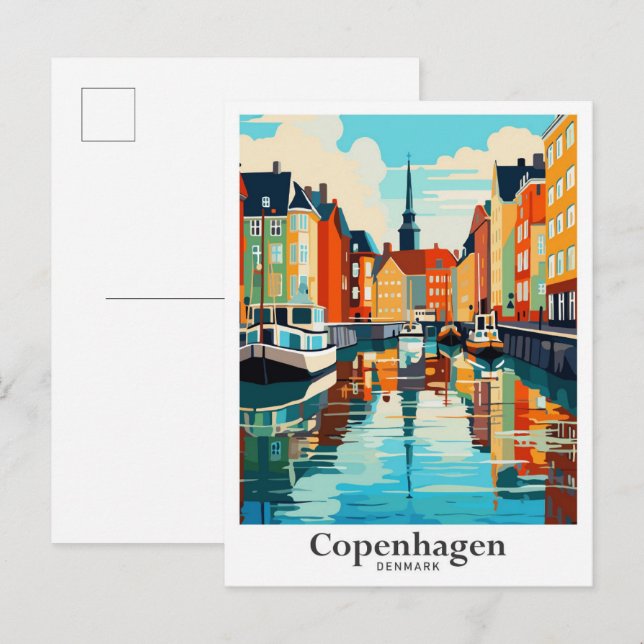 Copenhagen Denmark Travel Art Vintage Illustration Postcard (Front/Back)
