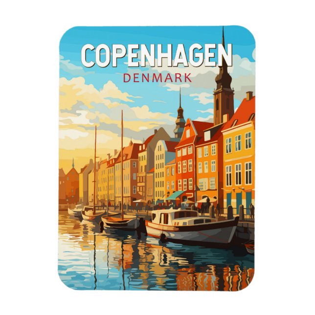 Copenhagen Denmark Travel Art Vintage Magnet (Vertical)