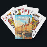 Copenhagen Denmark Travel Art Vintage Playing Cards<br><div class="desc">Copenhagen retro vector travel design. Copenhagen,  Denmark’s capital,  sits on the coastal islands of Zealand and Amager. It’s linked to Malmo in southern Sweden by the Öresund Bridge.</div>