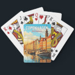 Copenhagen Denmark Travel Art Vintage Playing Cards<br><div class="desc">Copenhagen retro vector travel design. Copenhagen,  Denmark’s capital,  sits on the coastal islands of Zealand and Amager. It’s linked to Malmo in southern Sweden by the Öresund Bridge.</div>