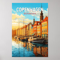 Copenhagen Denmark Travel Art Vintage