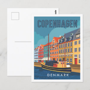 Copenhagen Denmark Travel Place Illustration Postcard