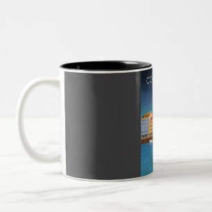 Copenhagen Denmark Travel Poster at Night  Two-Tone Coffee Mug