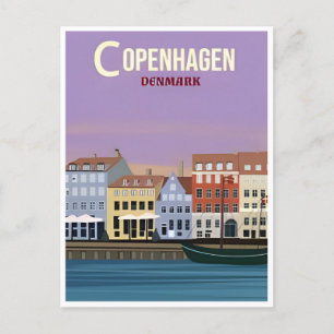 Copenhagen Denmark Travel Vintage city europe Postcard