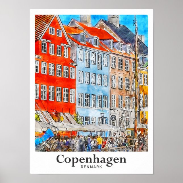 Copenhagen Denmark Travel Watercolor Sketch Poster (Front)
