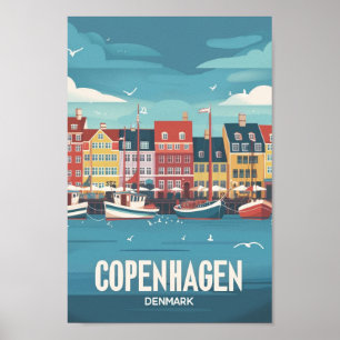 Copenhagen Denmark Vintage Famous Travel Place Poster
