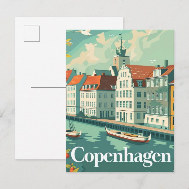 Copenhagen Denmark Vintage Travel Illustration Postcard (Front/Back)