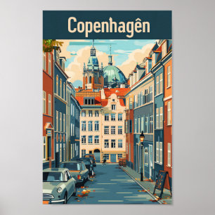 Copenhagen Denmark Vintage Travel Illustration Poster