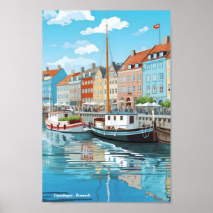 Copenhagen Denmark Vintage Travel  Poster