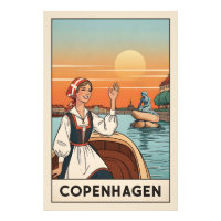 Copenhagen, Denmark vintage travel poster,