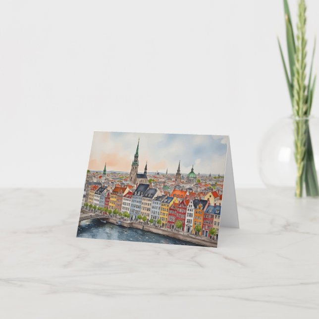 Copenhagen Denmark Watercolor Greeting Card (Front)