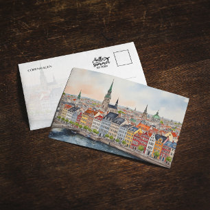 Copenhagen Denmark Watercolor Postcard