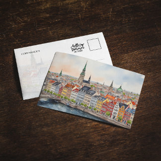 Copenhagen Denmark Watercolor Postcard