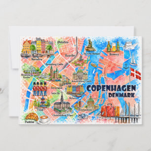 Copenhagen Denmark Watercolor Travel Postcard