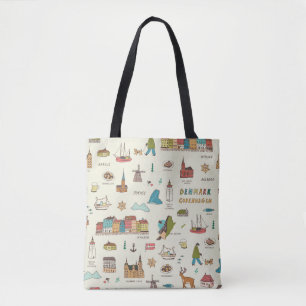 Copenhagen Doodles, Denmark Vintage Pattern. Tote Bag