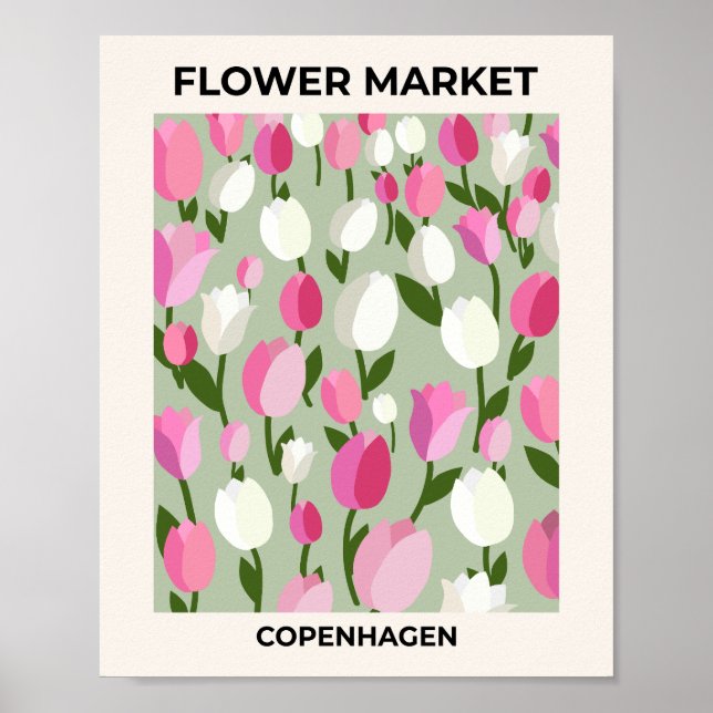 Copenhagen Flower Market Tulips Pink And Green Poster (Front)