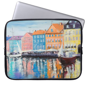 Copenhagen in a shining day, colourful buildings a laptop sleeve