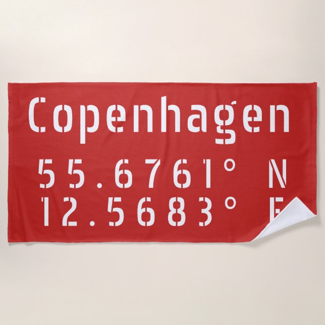 Copenhagen Latitude Longitude Beach Towel (Front)