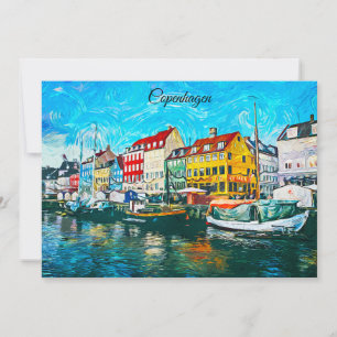 Copenhagen Oil Painting of Nyhavn Waterfront Card