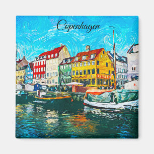 Copenhagen Oil Painting of Nyhavn Waterfront Magnet