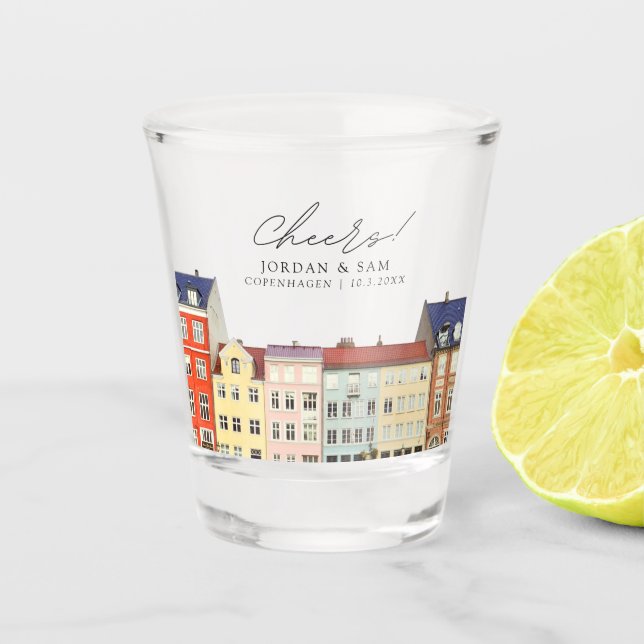 Copenhagen Photo Wedding Favour Cheers Shot Glass (Front)