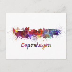 Copenhagen skyline in watercolor postcard