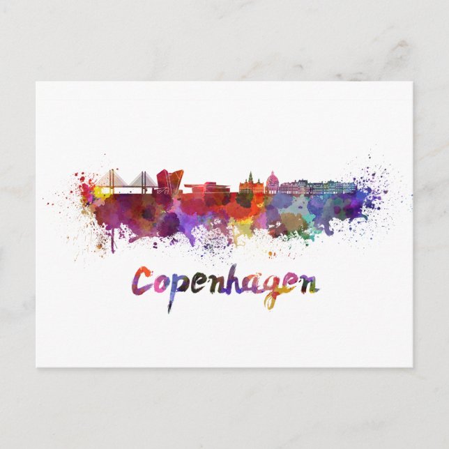 Copenhagen skyline in watercolor postcard (Front)