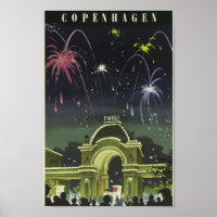 Copenhagen Tivoli Gardens Vintage Travel Poster