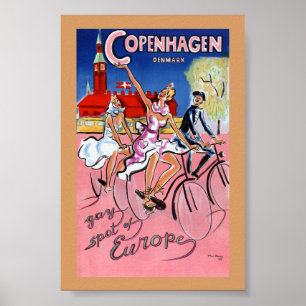 Copenhagen Vintage Travel Poster Restored