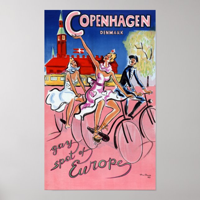 Copenhagen Vintage Travel Poster Restored (Front)
