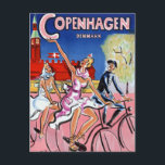 Copenhagen Vintage Travel Poster Restored Postcard<br><div class="desc">Restored and digitally enhanced vintage travel poster showing happy young people riding bicycles in Copenhagen. Imperfections removed. Colours corrected. Image courtesy of Library of Congress.</div>