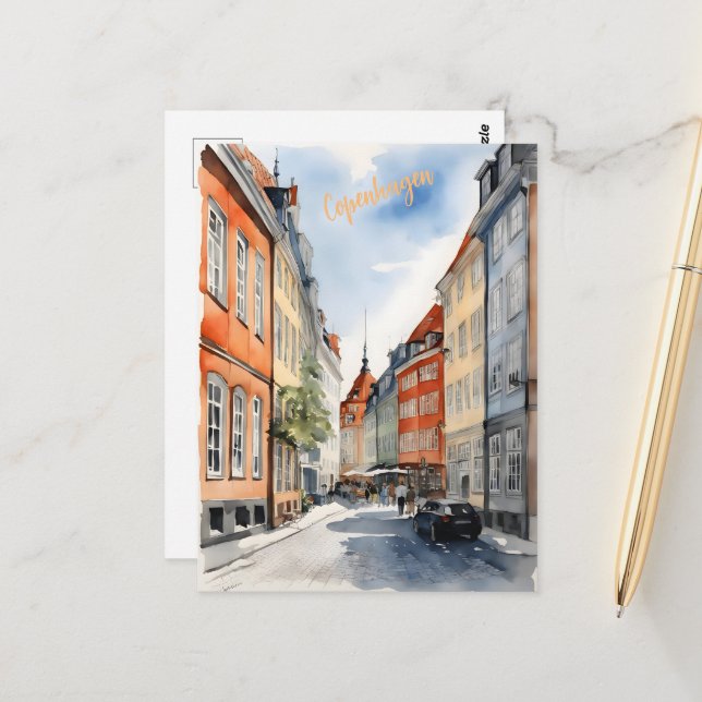 Copenhagen watercolor postcard (Front/Back In Situ)