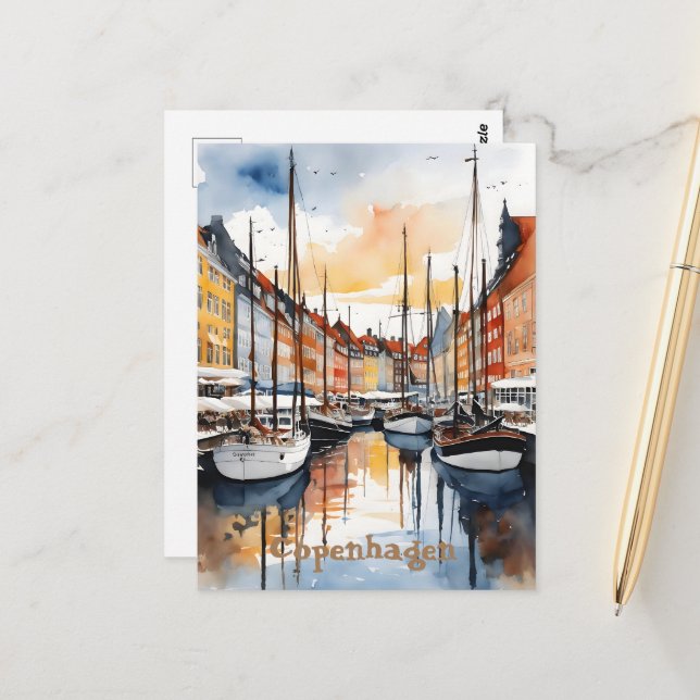Copenhagen watercolor postcard (Front/Back In Situ)