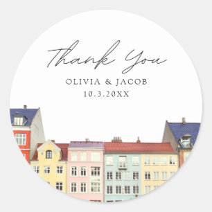 Copenhagen Wedding Favour Scenic Photo Thank You Classic Round Sticker