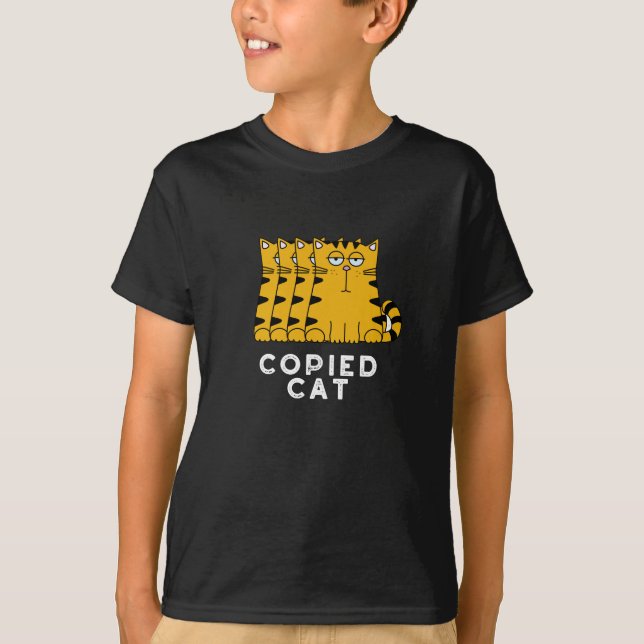 Copied Cat Funny Animal Pun Dark BG T-Shirt (Front)