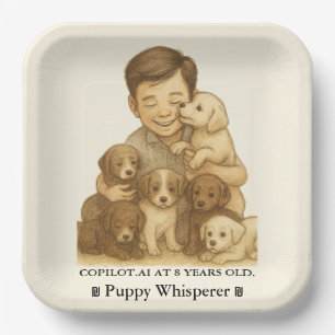 COPILOT.AI 8 Year Old Puppy Whisperer. Paper Plate