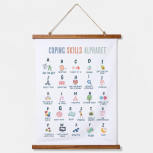 Coping Skill Alphabet, Mental Health, colourful Hanging Tapestry