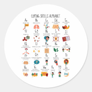 Coping Skills Alphabet School Counsellor Mental He Classic Round Sticker