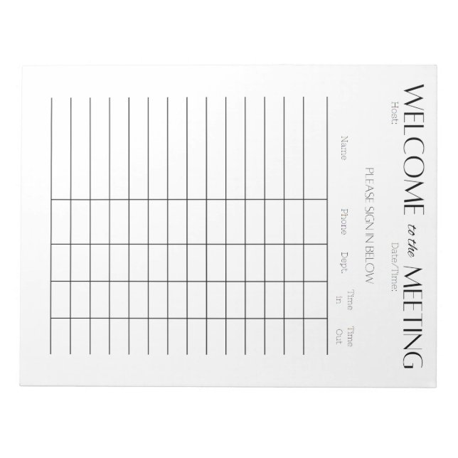 Coporate Meeting Sign In Notepad (Front)