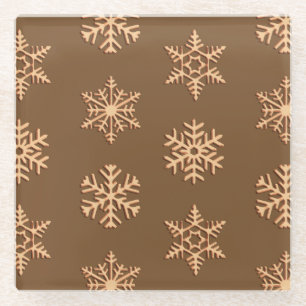 Copper 3-d snowflakes, Customisable Background Glass Coaster