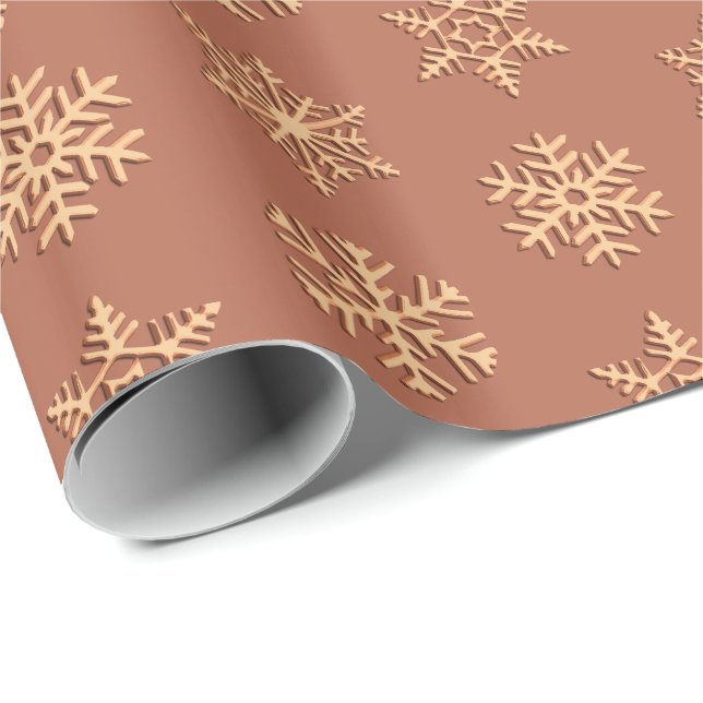 Copper 3-d snowflakes, Customisable Background Wrapping Paper (Roll Corner)