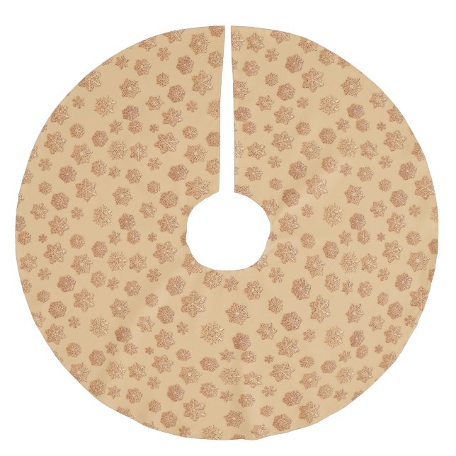 Copper 3-d snowflakes on a copper background brushed polyester tree skirt (Front)