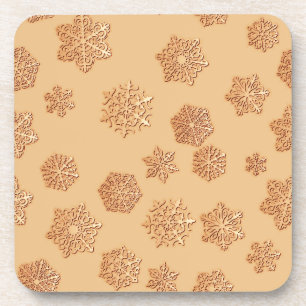 Copper 3-d snowflakes on a copper background coaster